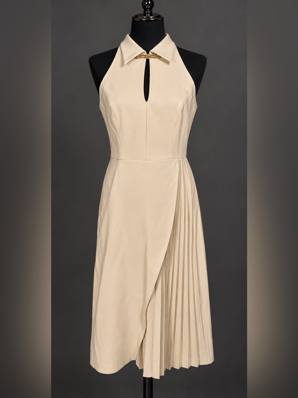 NWT Commense trench pleated midi dress with magnet keyhole neck closure- L